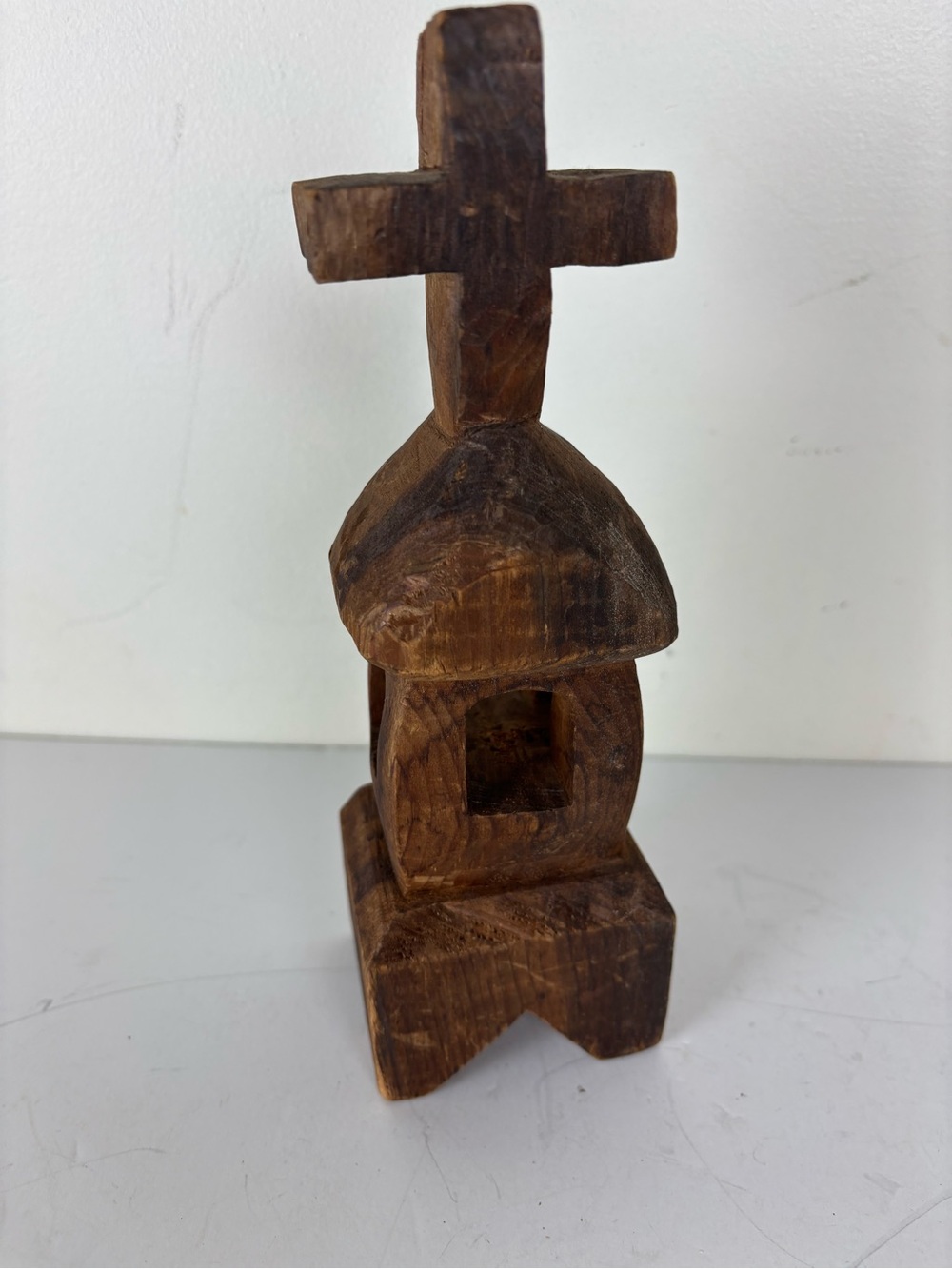 Folk Art Hand Carved Wooden Church /Shrine-Devotional Religious Rustic Art